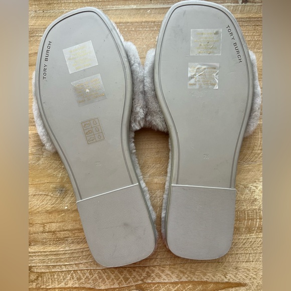 New Tory Burch Double T Shearling Slide Sandal Gray Heron/Gold Size 7.5 - Picture 6 of 11